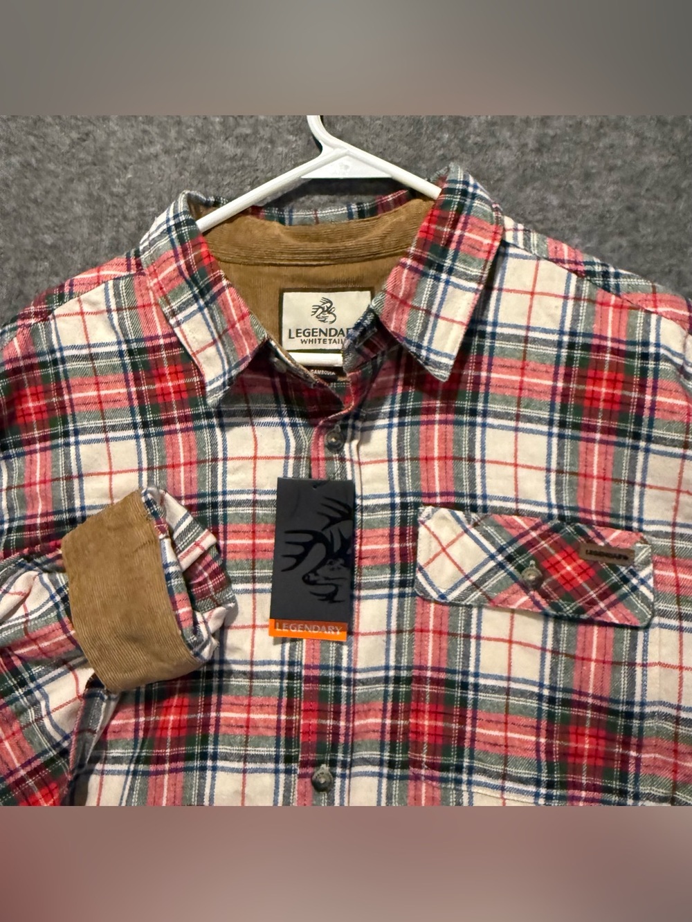 Legendary Whitetails Flannel Shirt Mens L Christmas Plaid Corduroy Cuff Cotton